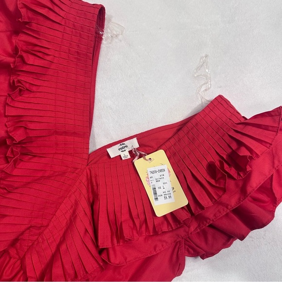 Entro Coral Red Ruched V-Neck Sundress - Picture 7 of 8